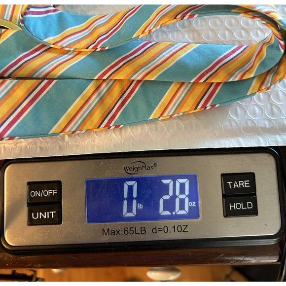 Vintage Ralph Lauren 90s Preppy Cloth Belt Blue Teal Yellow Striped Double Ring - Picture 6 of 6